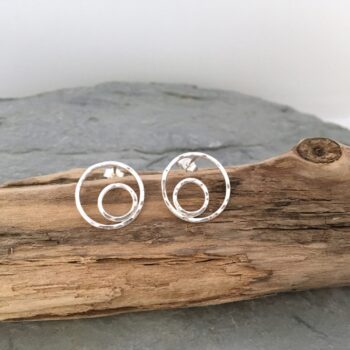 Two circle eccentric silver stud earrings