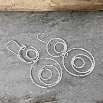 Two section dangly circles earrings made from sparkly hammered silver - Image 2