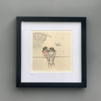 'Together' - swallows print with thread detail