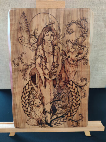 'Dwynwen' Pyrography Artwork, Large Cherry Wood Wall Plaque, Handmade in Wales - Image 2