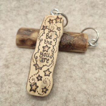 Be the STAR you are, Pyrography Keyring made from Holly wood, handmade in Wales