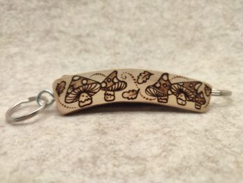 Toadstall Pyrography Keyring, large wooden Keyring handmade in Wales - Image 4