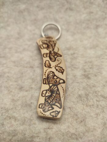 Toadstall Pyrography Keyring, large wooden Keyring handmade in Wales - Image 3