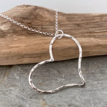 Open heart shaped silver pendant