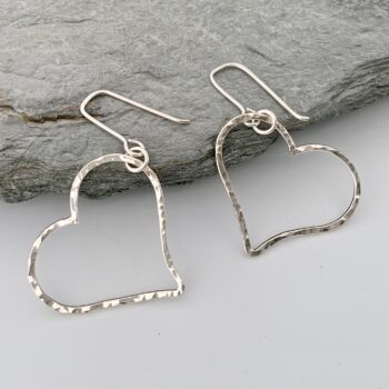 Heart shaped silver dangle earrings