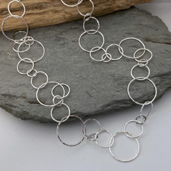 Handmade silver chain necklace with large round hammered links - Image 2