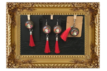 Frida and Parrot Cabochon Tassel Brooch - Image 3