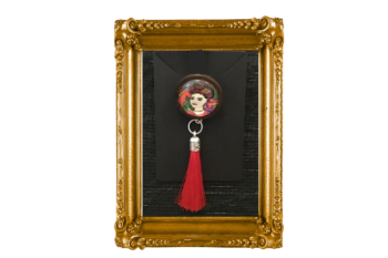 Frida and Parrot Cabochon Tassel Brooch