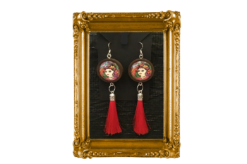 Frida and Parrot Cabochon Tassel Brooch - Image 5