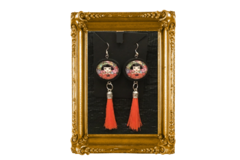 Mila Orange Flower Cabochon Tassel Earrings