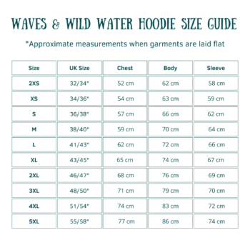 Hoodie size guide.