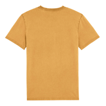 The back of a vintage gold coloured t-shirt.