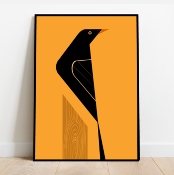 Blackbird on a tree stump, bird print (4 colours available) - Image 5