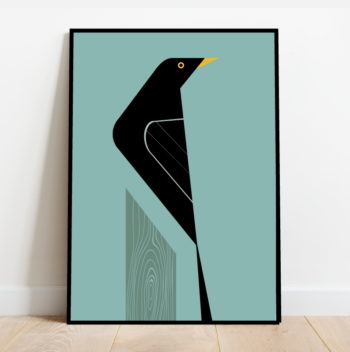 Blackbird on a tree stump, bird print (4 colours available) - Image 2