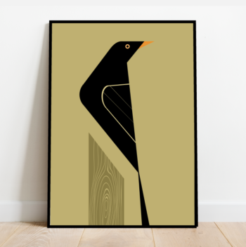 Blackbird on a tree stump, bird print (4 colours available) - Image 3