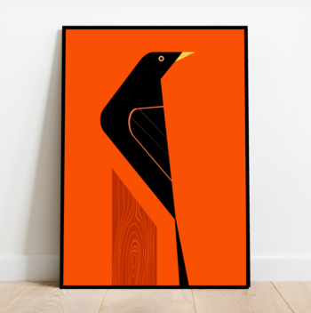 Blackbird on a tree stump, bird print (4 colours available) - Image 4