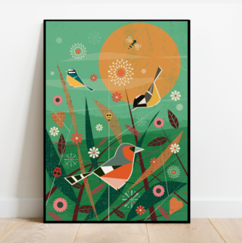 Birds in a summer meadow, bird print