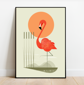 Flamingo in the sun, bird print