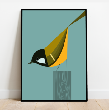 Great tit on a tree stump, bird print (4 colours available) - Image 5