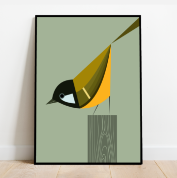 Great tit on a tree stump, bird print (4 colours available) - Image 3