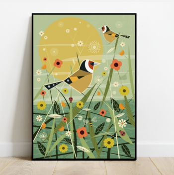 Goldfinch in a summer meadow, bird print