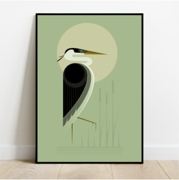 Heron in the reeds, bird print