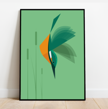 Kingfisher Diving amongst the reeds, bird print (4 colours available) - Image 4