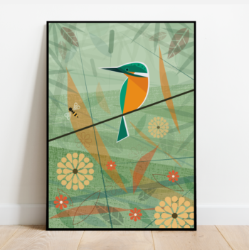 Kingfisher by the Riverbank, bird print