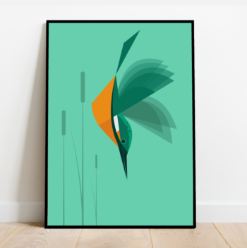 Kingfisher Diving amongst the reeds, bird print (4 colours available) - Image 2