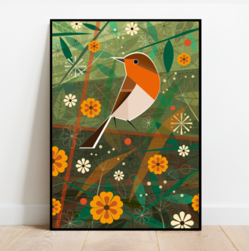 Robin in the woods, bird print