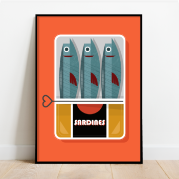 Sardines in a tin (orange), retro print