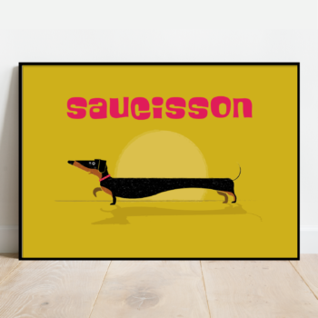 Sausage Dog in Yellow, dog print - Image 2