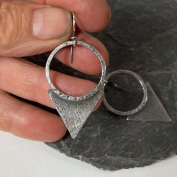 Oxidised silver tribal triangular blade earrings - Image 3