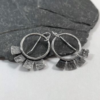 Oxidised silver tribal sun earrings on handmade hooks - Image 3