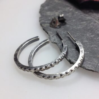 Sterling silver carved hoop stud earrings