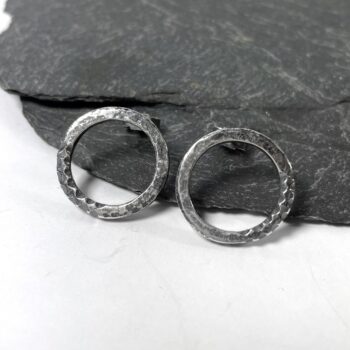 Sterling silver carved circle stud earrings - Image 4