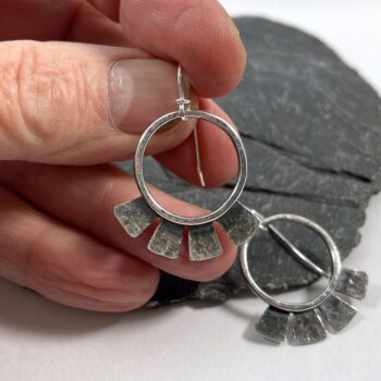 Oxidised silver tribal sun earrings on handmade hooks - Image 2