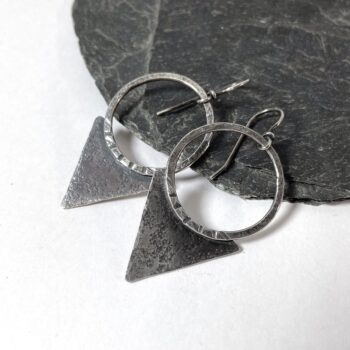 Oxidised silver tribal triangular blade earrings