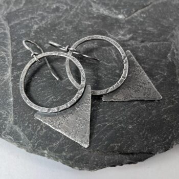 Oxidised silver tribal triangular blade earrings - Image 4