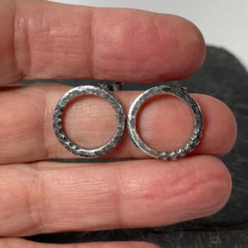 Sterling silver carved circle stud earrings - Image 3