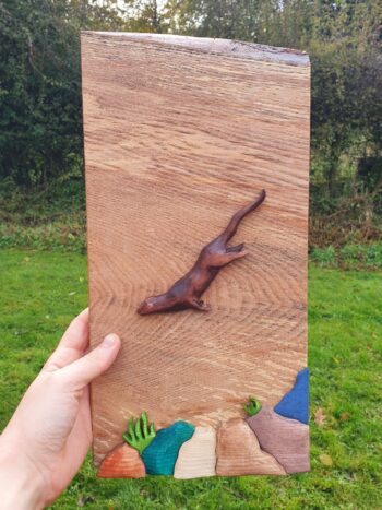 Diving Otter: Original wall art handcrafted from Scottish hardwoods - Image 2