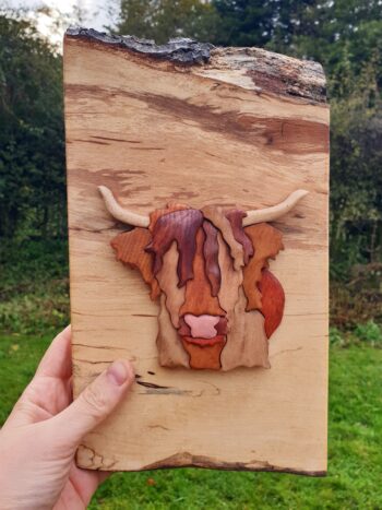 Highland Cow: Original wall art handcrafted from Scottish hardwoods