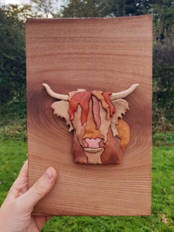 Highland Cow: Original wall art handcrafted from Scottish hardwoods - Image 2