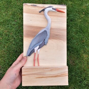 Heron: Original wall art handcrafted from Scottish hardwoods