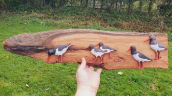 Oystercatchers on Beach: Original wall art handcrafted from Scottish hardwoods