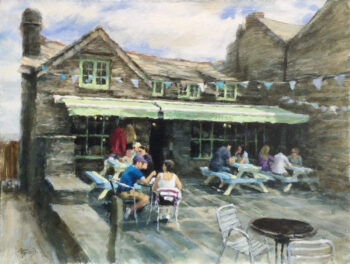 PORT ISAAC COFFEE TIME Original Oil Painting