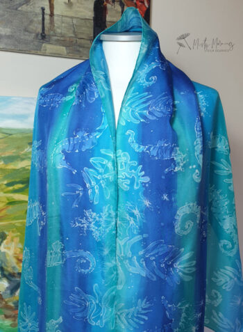 Seahorses Blue Stripes - Hand Dyed Silk Scarf - Image 3