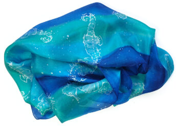 Seahorses Blue Stripes - Hand Dyed Silk Scarf - Image 2