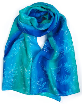 Seahorses Blue Stripes - Hand Dyed Silk Scarf