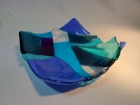 Blue patchwork glass bowl